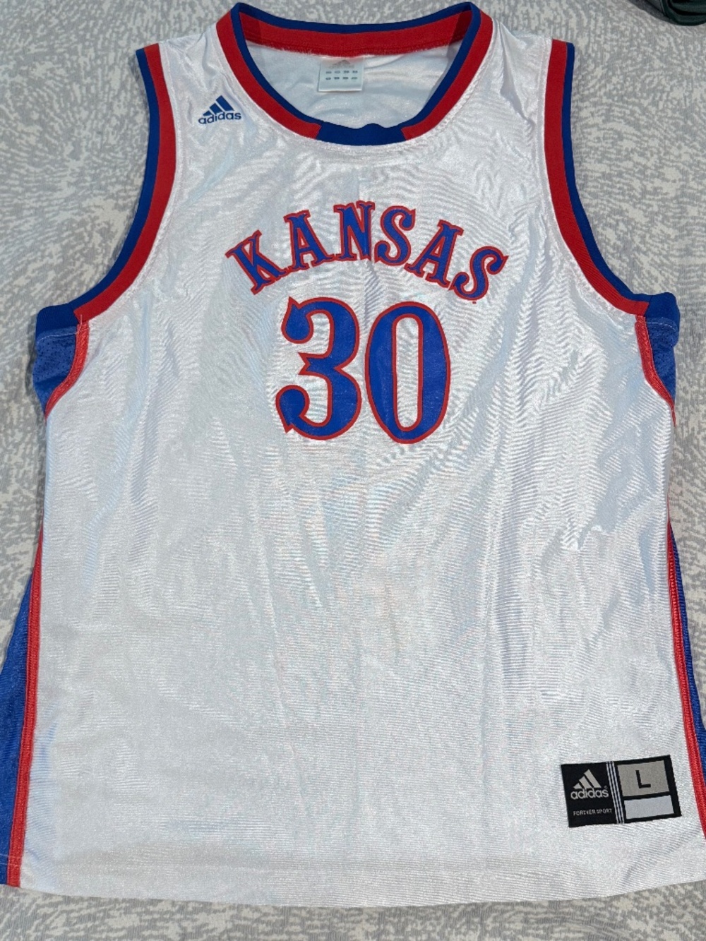 Vintage Adidas Kansas Jayhawks #30 Basketball Jersey - White - L